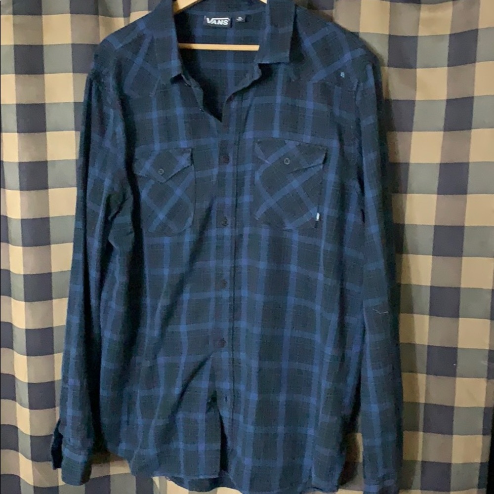 Vans *LIKE NEW*  Dark Blue Plaid Longsleeve